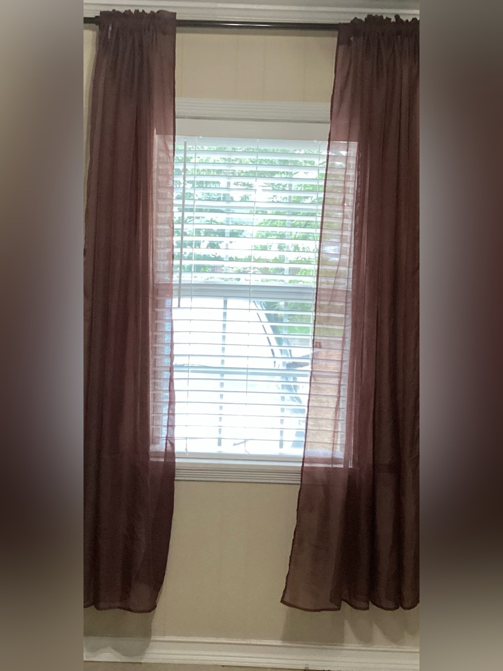 Chocolate Brown Sheer Curtain 2 Panels Rod Pocket. - Picture 3 of 5